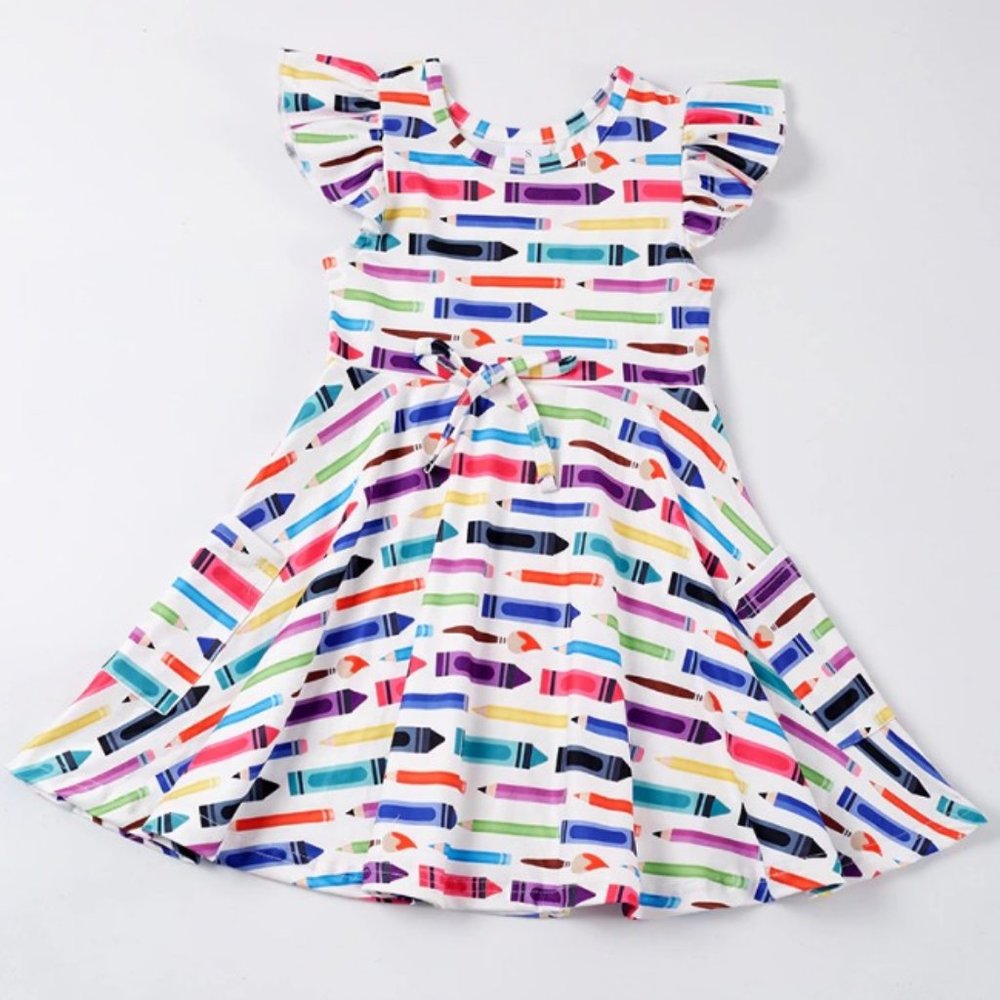 Boutique Back to School Crayon Pencils Girls Sleeveless Dress
